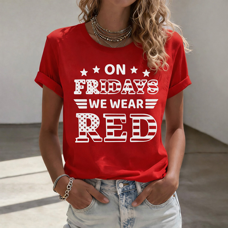 Women's Red Friday Printed Casual T-Shirt