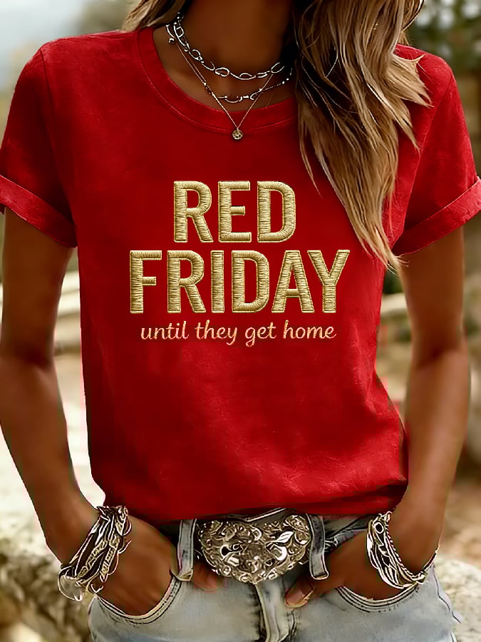 Women's Casual Red Friday Print Short-Sleeve T-Shirt