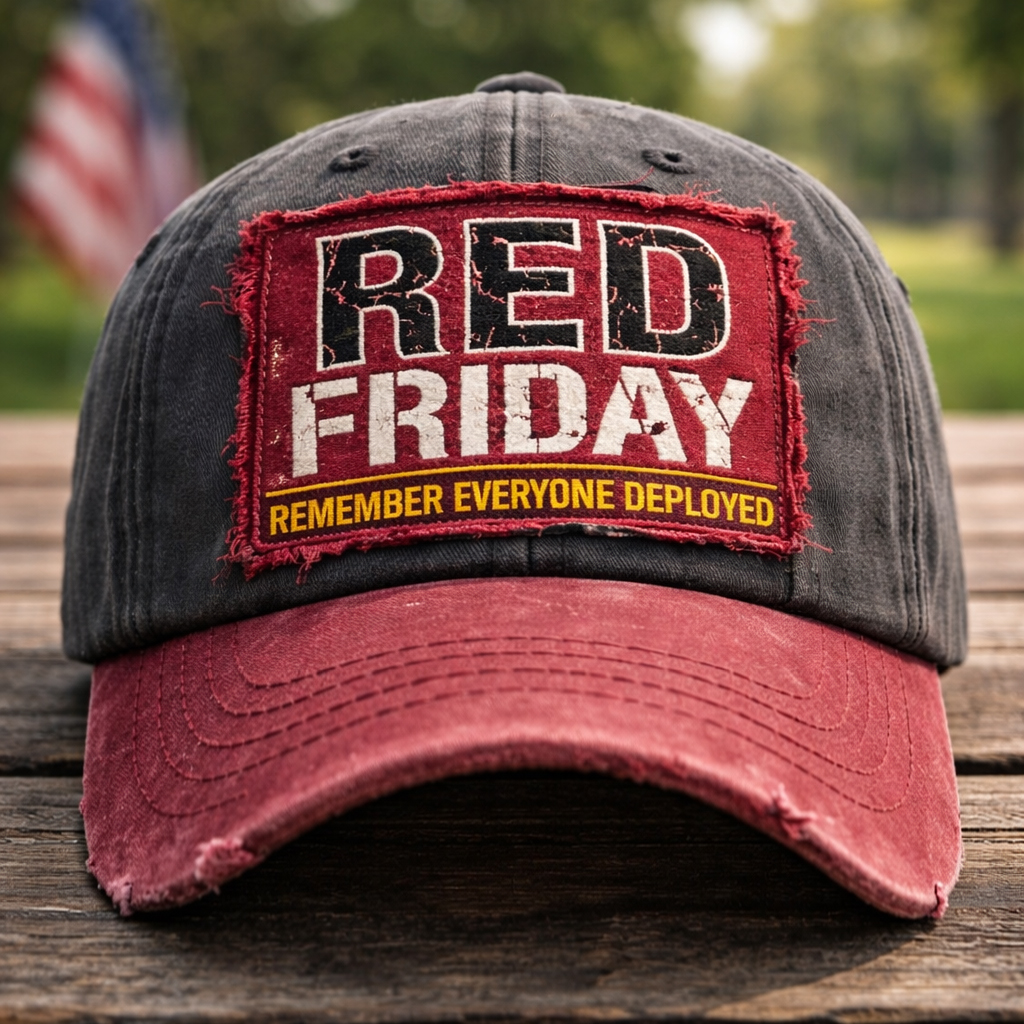 RED Friday Remember Everyone Deployed Hat – Vintage Distressed Patriotic Military Support Baseball Cap
