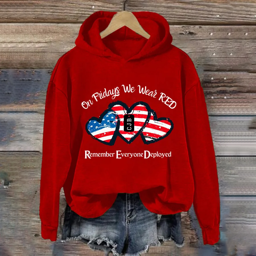 Women's On Fridays We Wear RED Print Hoodie