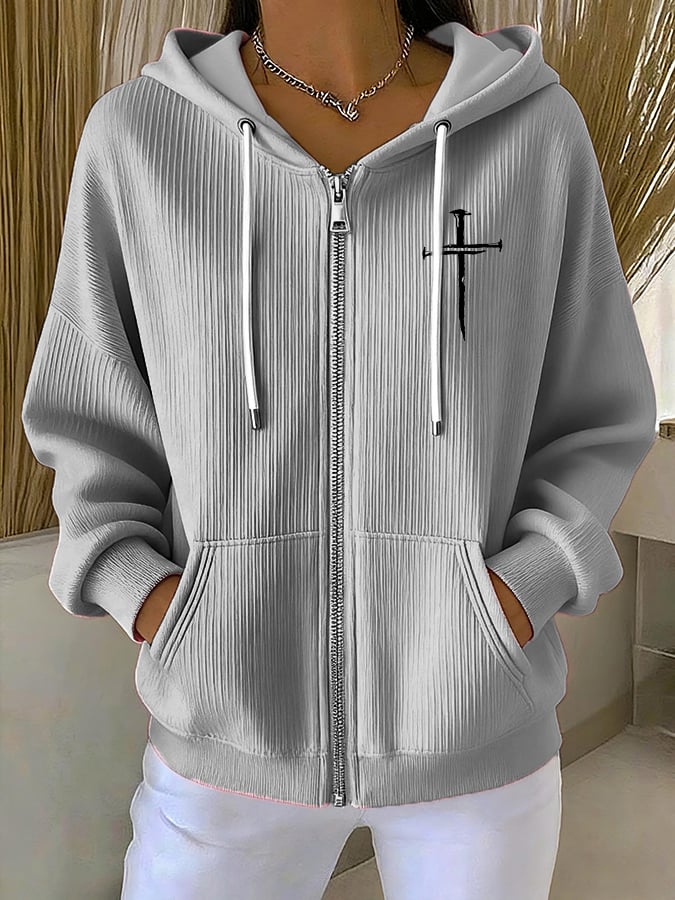 Women's Casual Faith Fashion Textured Hoodie Jacket