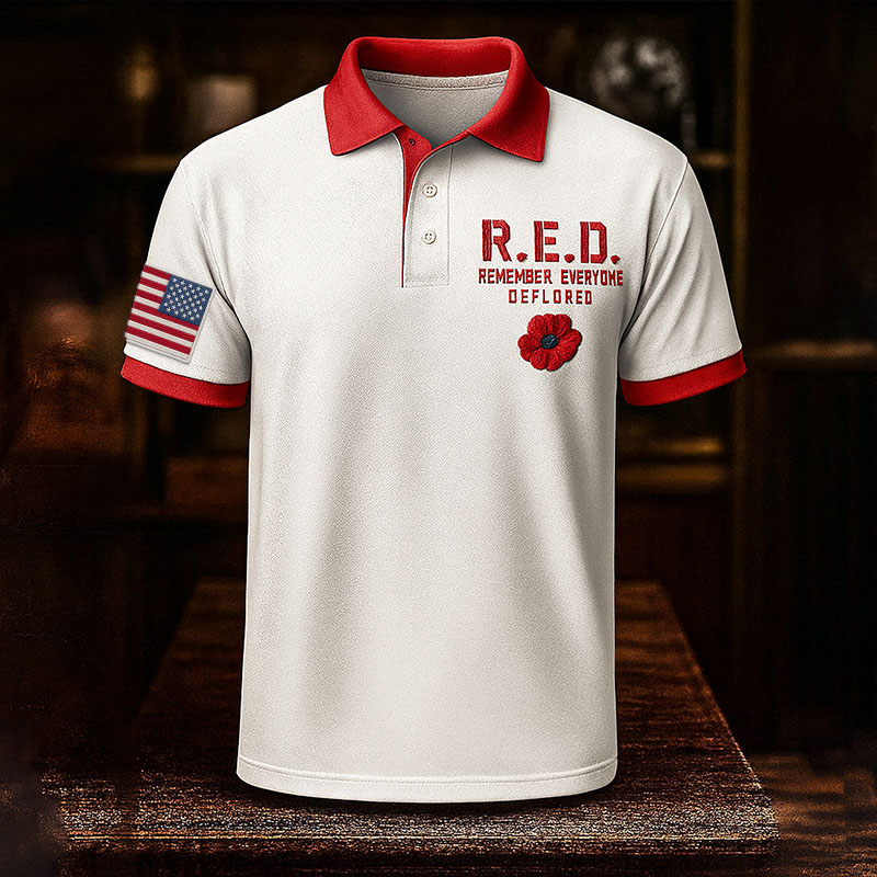 Men's Red Friday Veteran Print Casual Polo T-shirt
