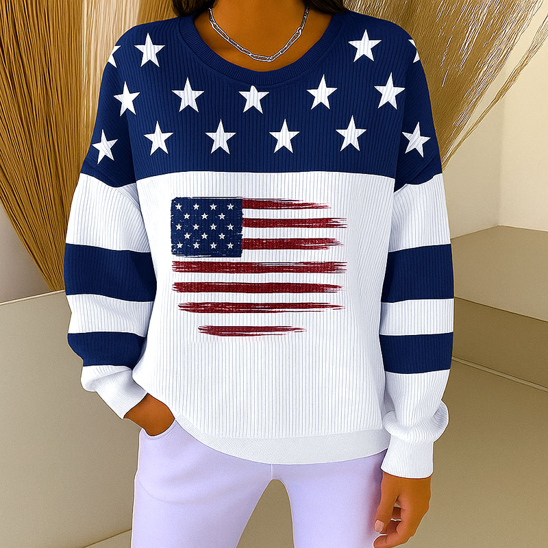 Women's Patriotic Art Print Crew Neck Sweatshirt