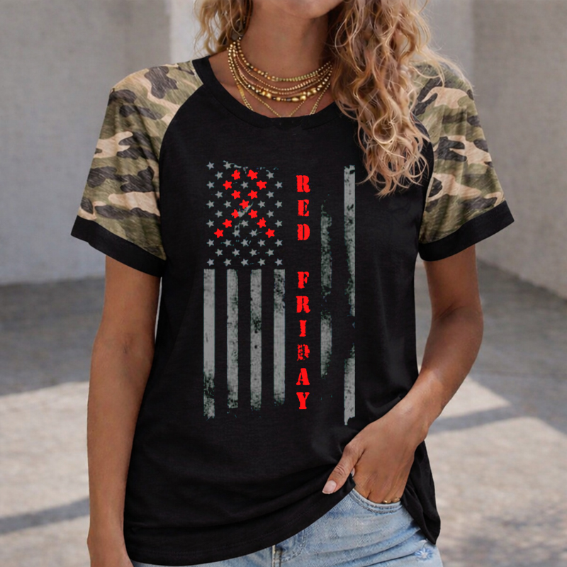 Women's Red Friday Printed Casual T-Shirt