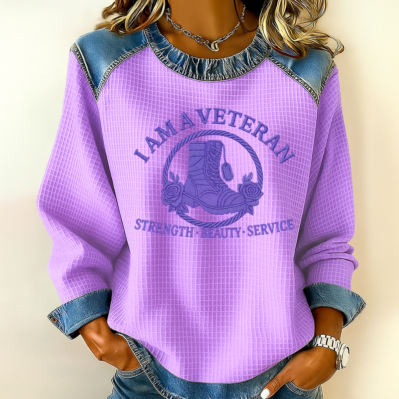 Women's Veteran Print Casual Lapel Sweatshirt