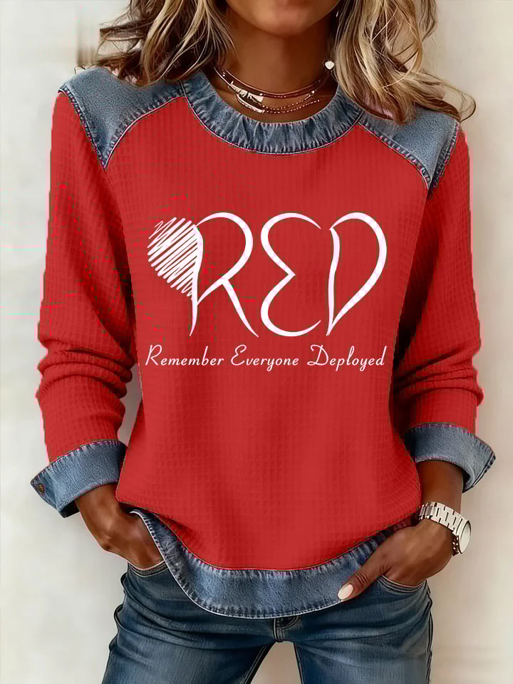 Women's Veterans Red Friday Print Casual Top