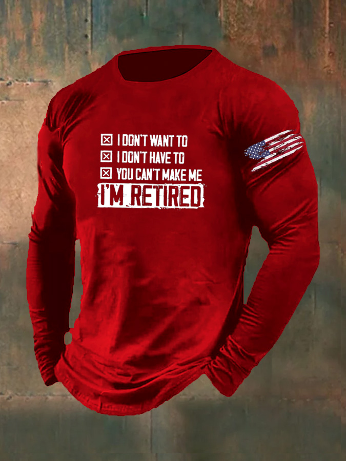 Men's I'M Retired Pattern Long Sleeve 100% Cotton T-Shirt