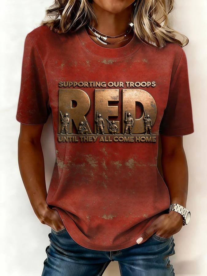Women's Casual Red Friday Print Short-Sleeve T-Shirt