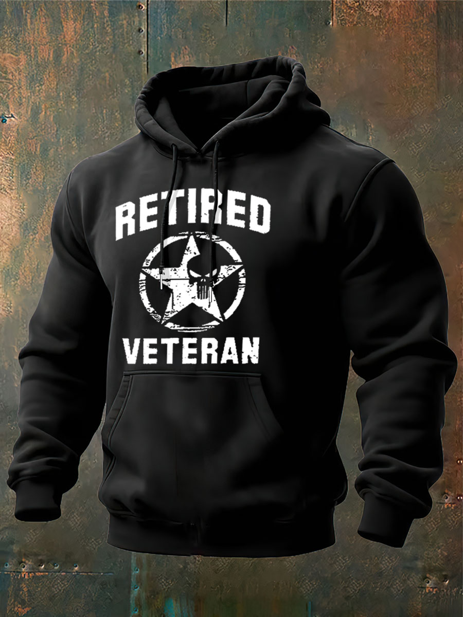 Men's Retired Veteran Printed Cotton Classic Hoodie