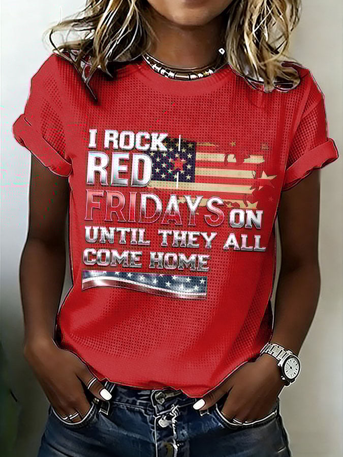 Women's Casual Red Friday Print Short-Sleeve T-Shirt