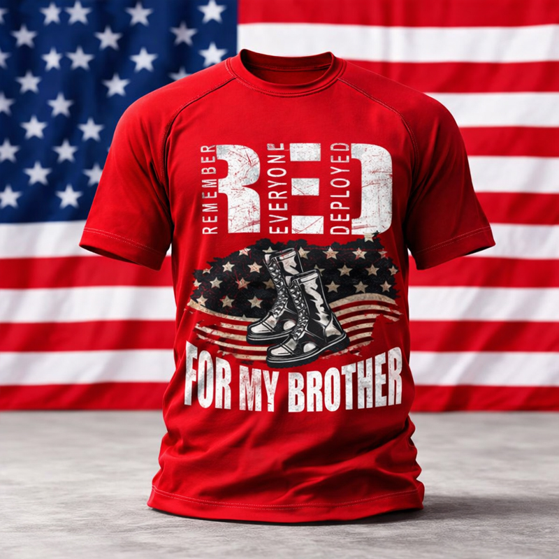 Men's Red Friday Printed Crew Neck Short Sleeve T-shirt