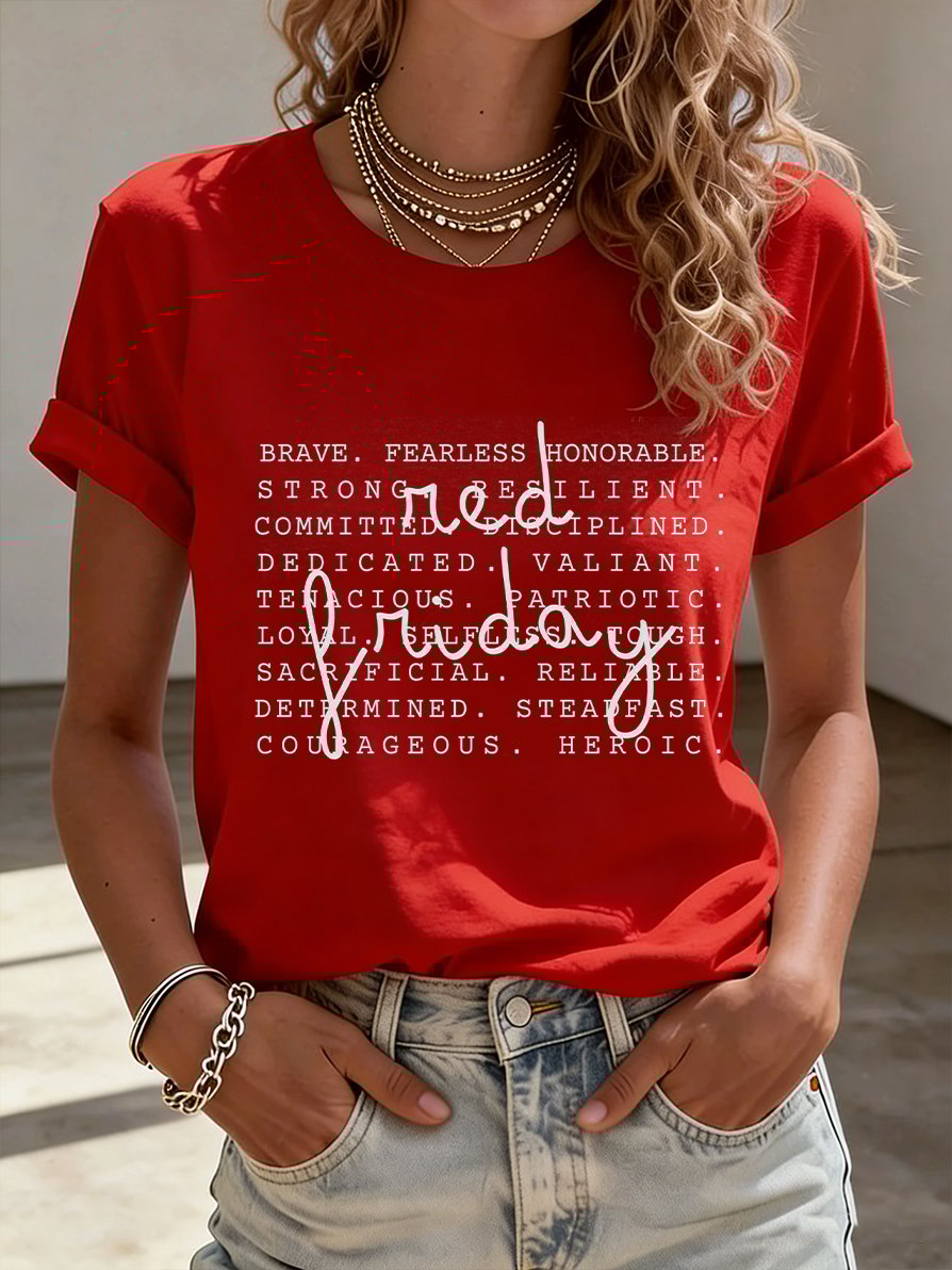 Women's Red Friday Patriotic Round Neck T-Shirt