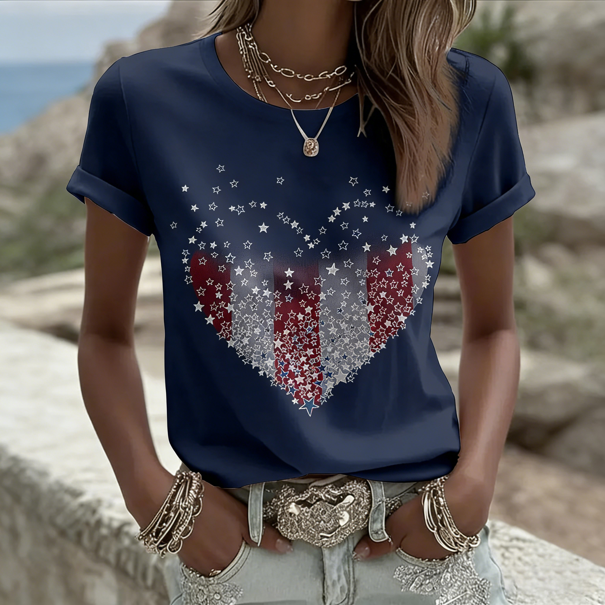 Women's America Heart Flag T-Shirts