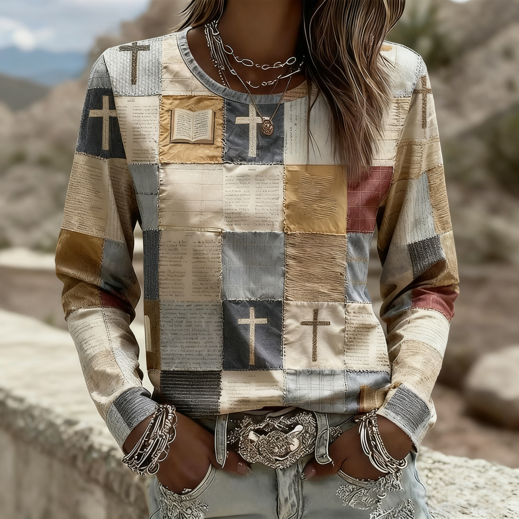 Women's Faith Print Casual Long Sleeve T-Shirt