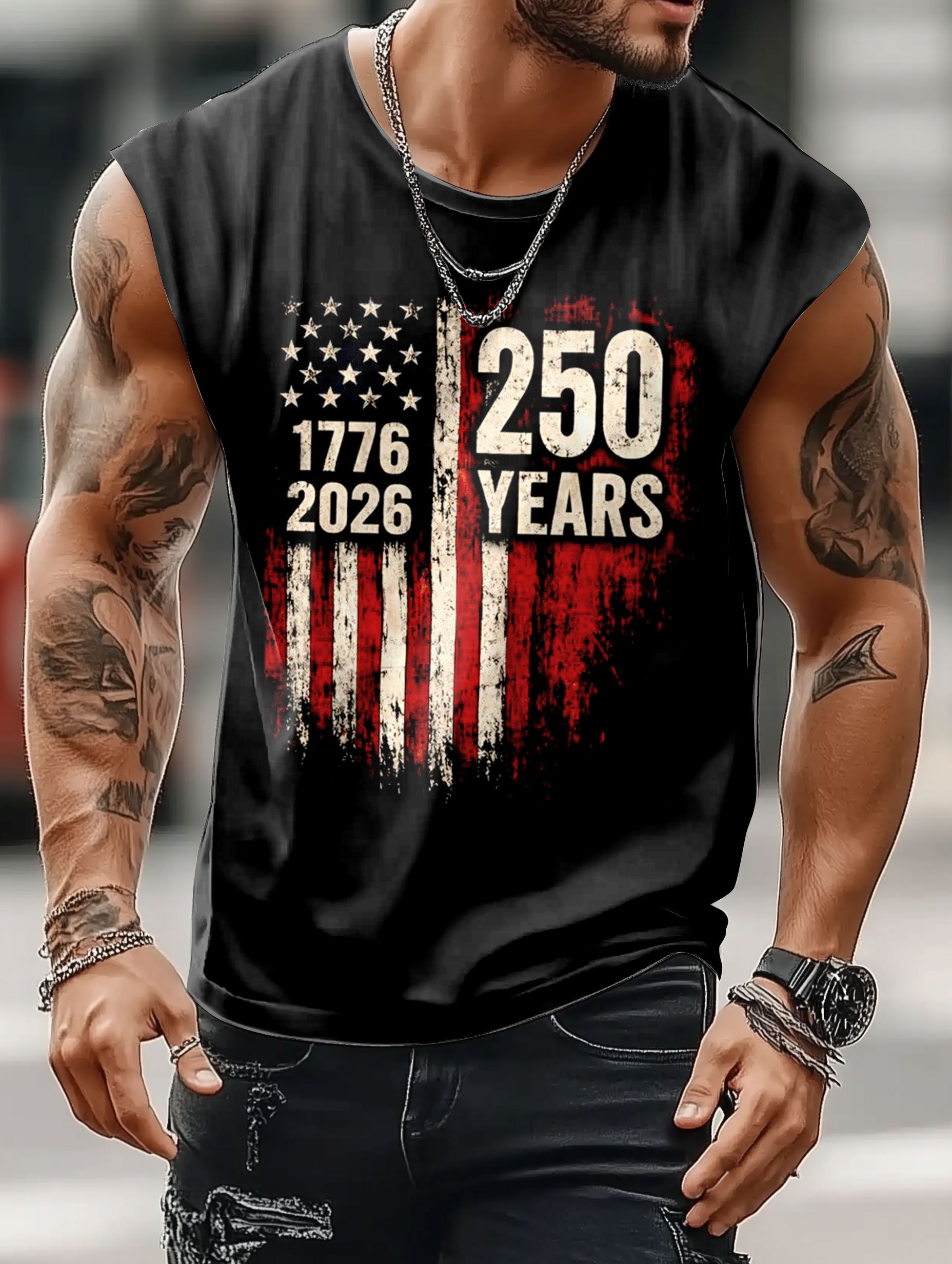 Men’s USA 250th Anniversary Embroidered Print Crew Neck Tank Top