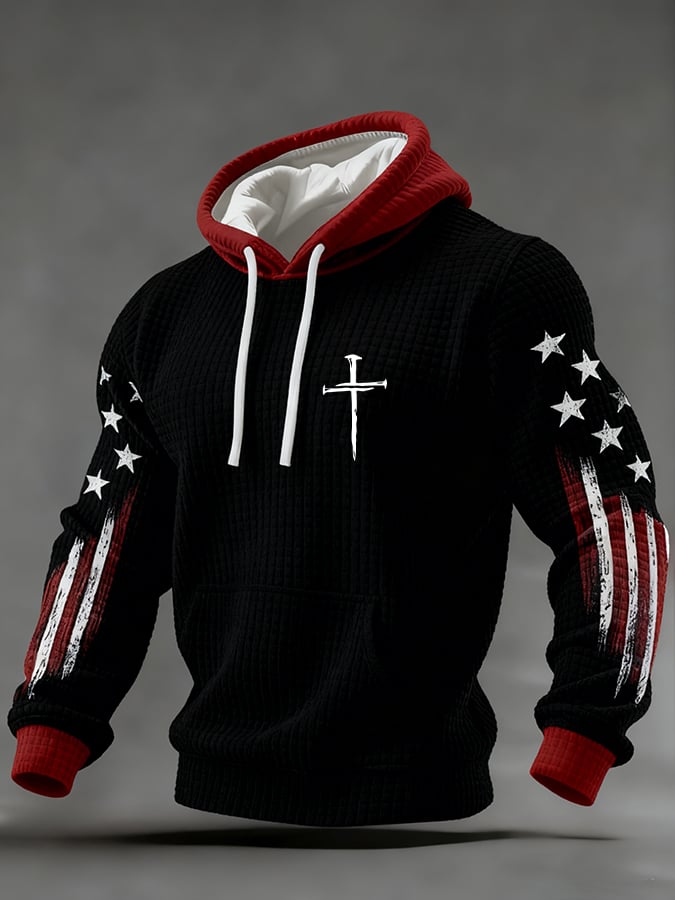 Men's Retro Faith Flag Design Casual Checkered Sweatshirt