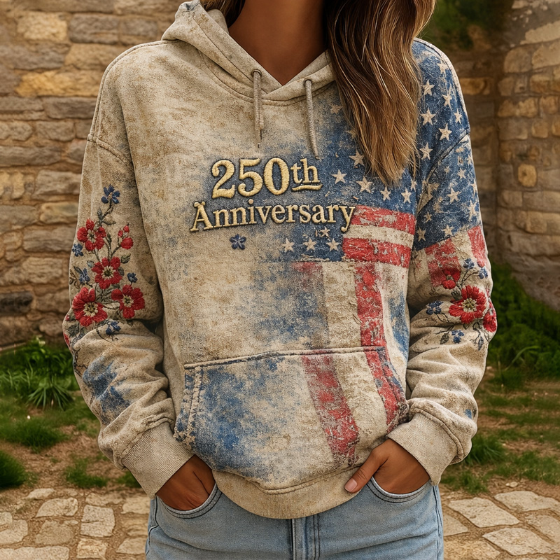 Women's US 250th Anniversary Retro Art Print Casual Hoodie