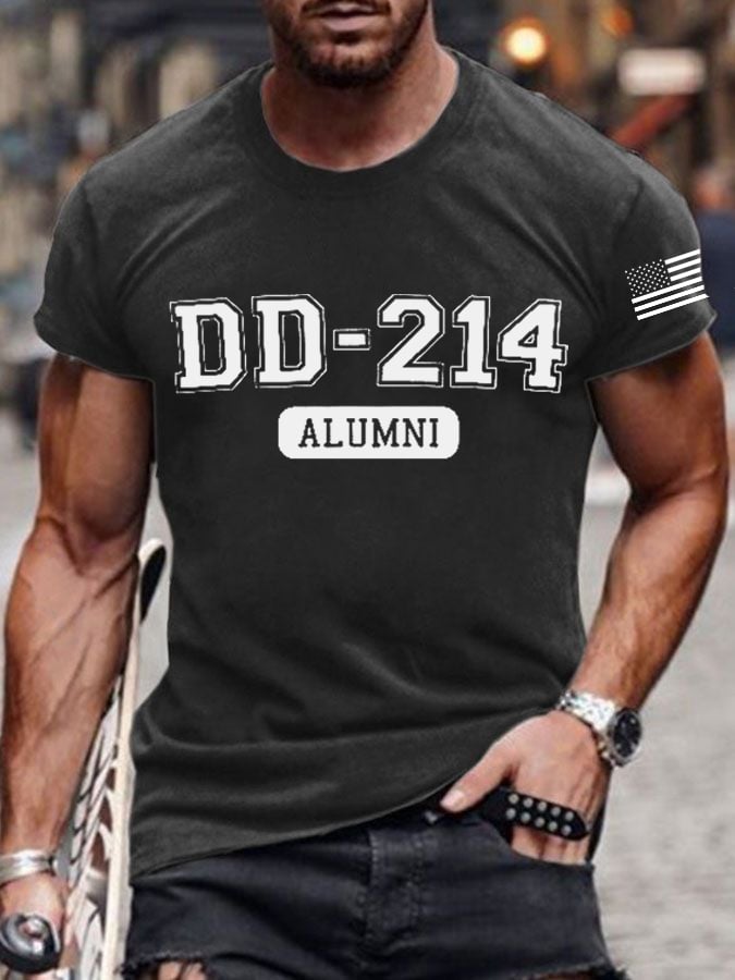 Men's retro DD-214 retired military pure cotton printed T-shirt