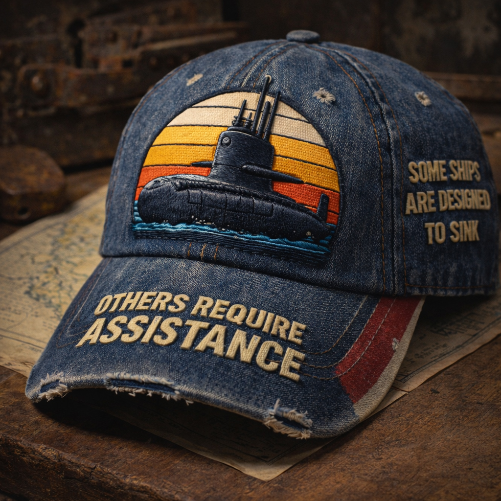 Vintage Denim Submarine Embroidered Baseball Cap