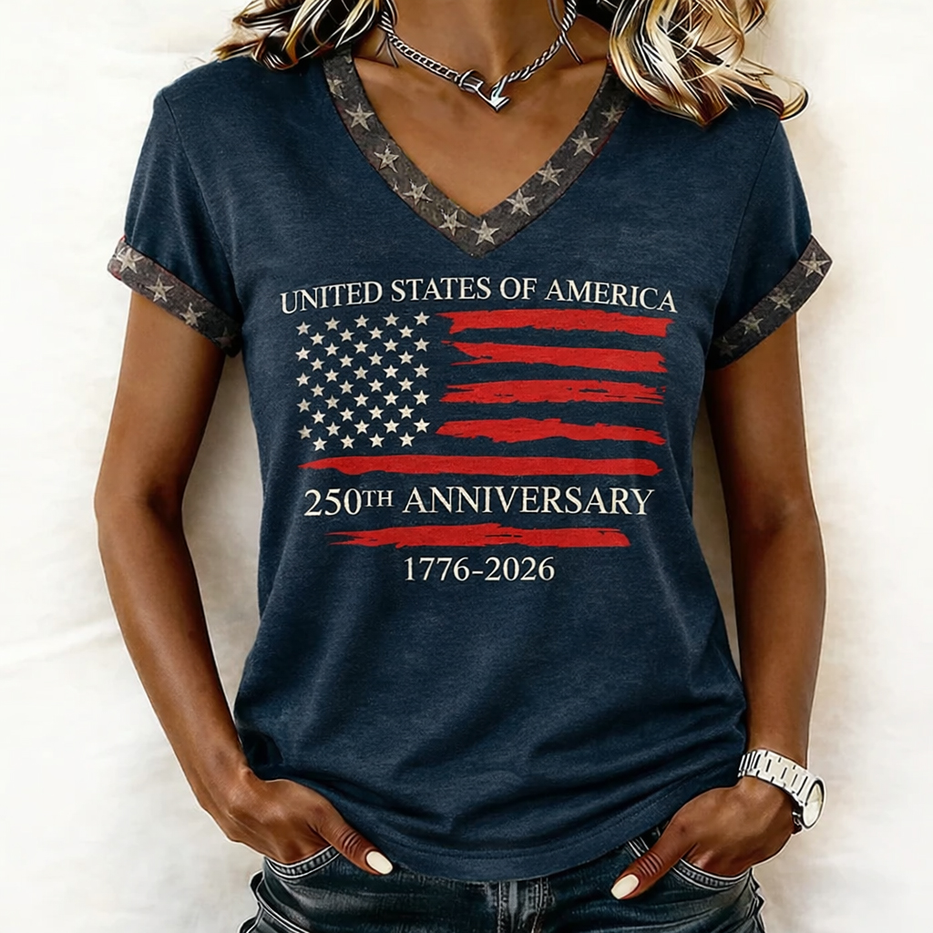 Women's 250th Anniversary Art Print Casual V-neck T-Shirt