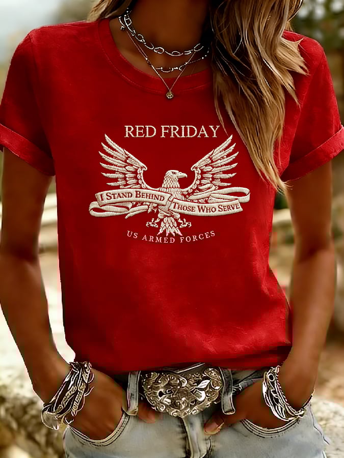 Women's Casual Red Friday Print Short-Sleeve T-Shirt