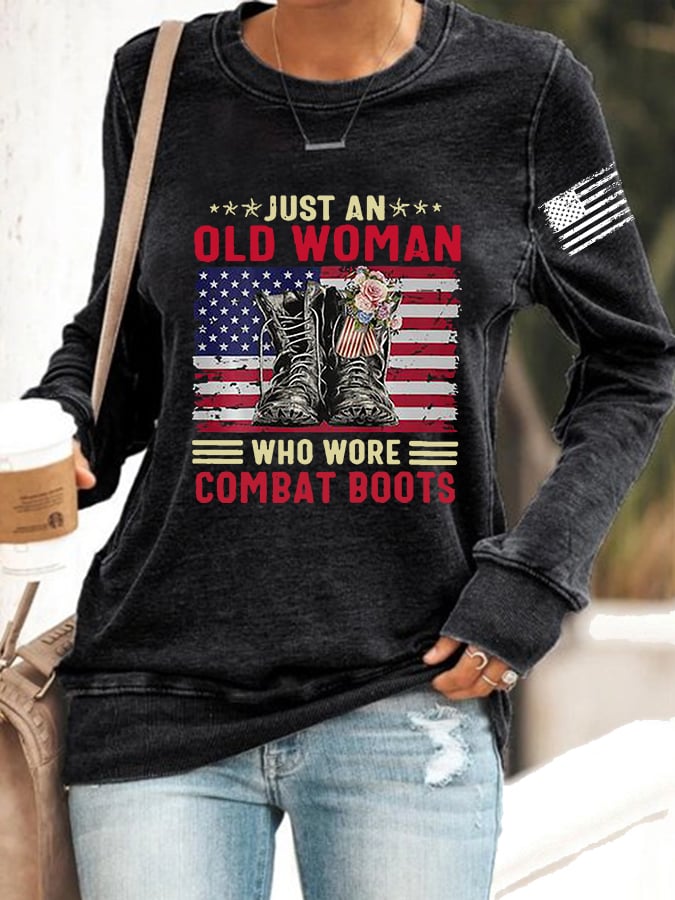 Women's Just An Old Woman Who Wore Combat Boots Print Casual Sweatshirt