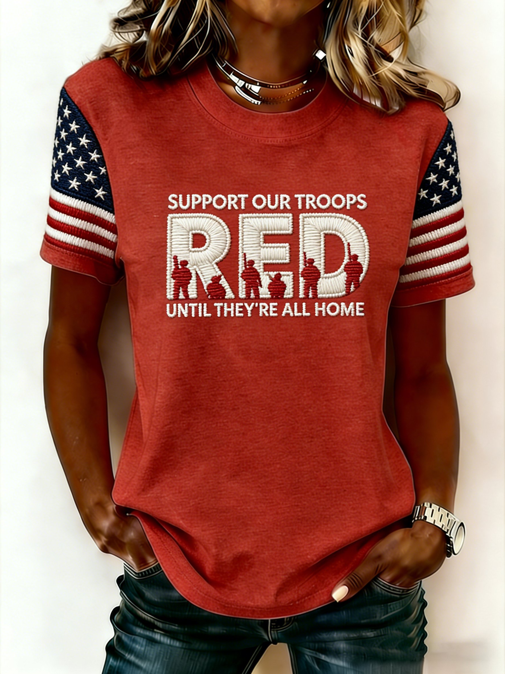 Women's Casual Red Friday Print Short-Sleeve T-Shirt