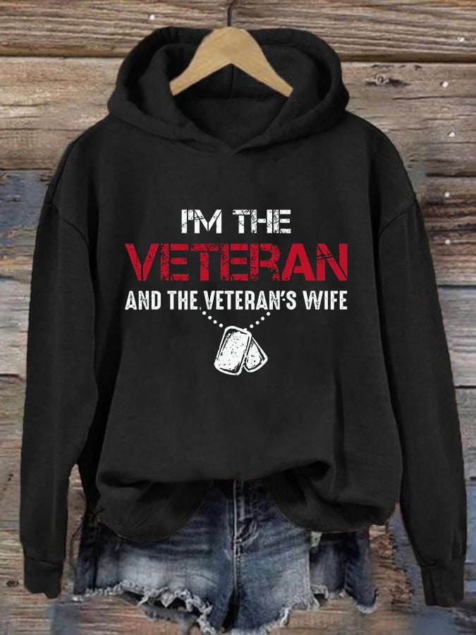Women's I'm A Veteran And The Veteran's Wife Printed Casual Hoodie