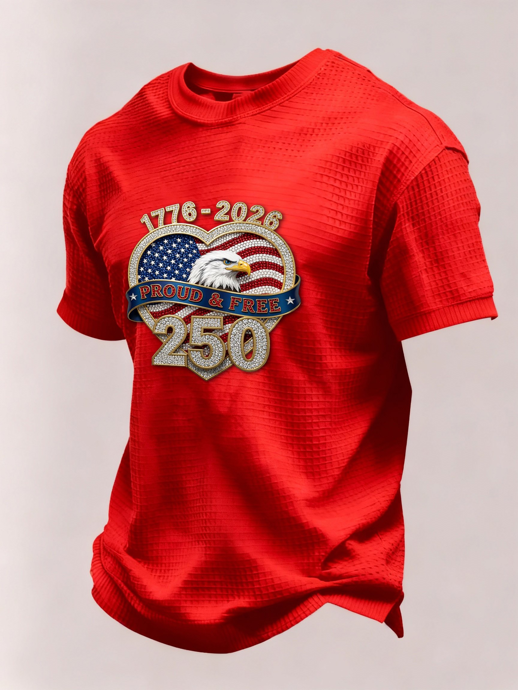 Men’s USA 250th Anniversary Embroidered Print Short Sleeve Waffle T-Shirt