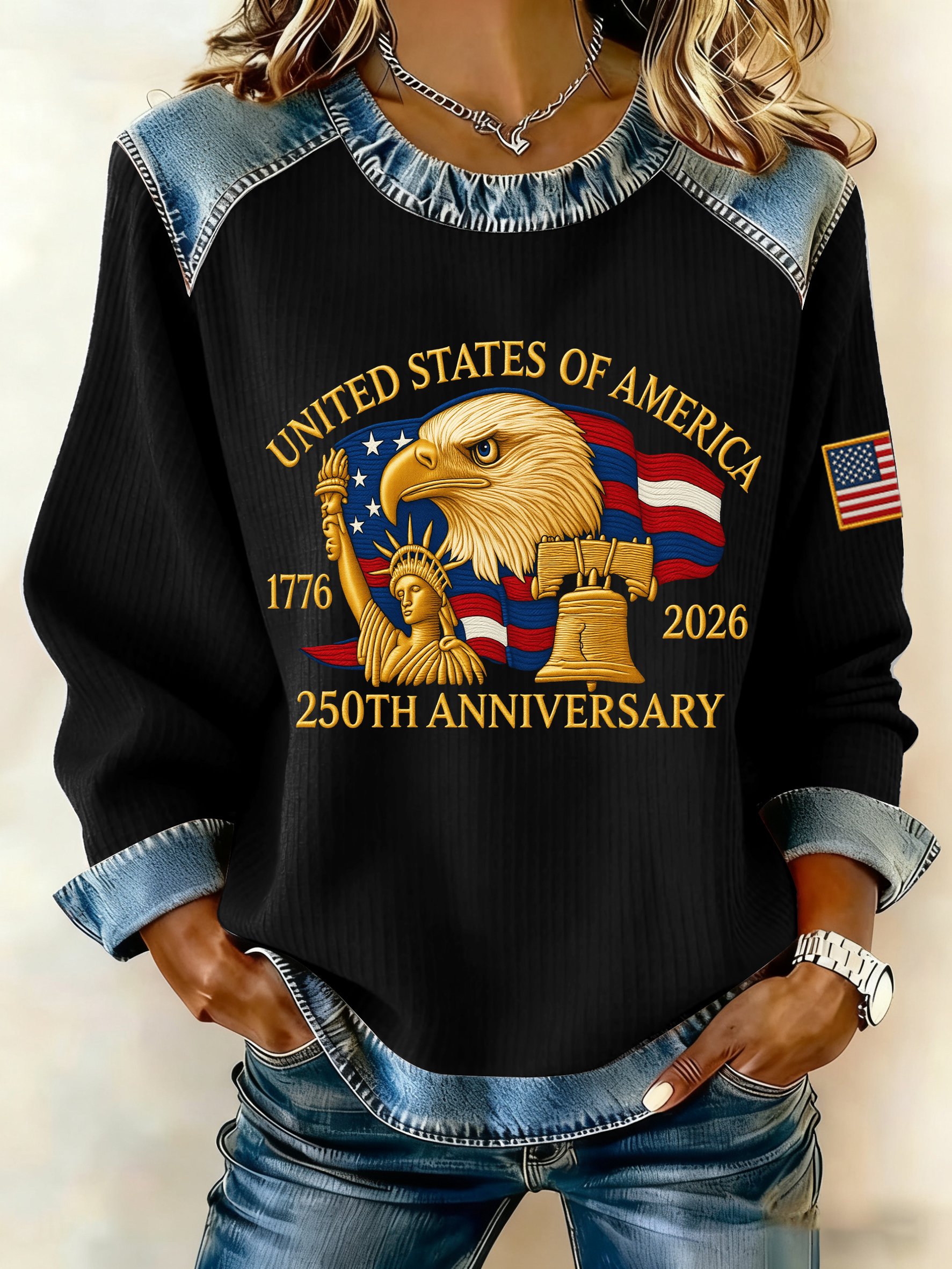 Women'S Casual Hoodie With American 250th Anniversary Print.