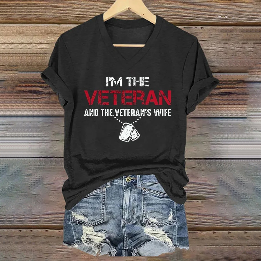 Women's I'm A Veteran And The Veteran's Wife Printed V-Neck T-Shirt