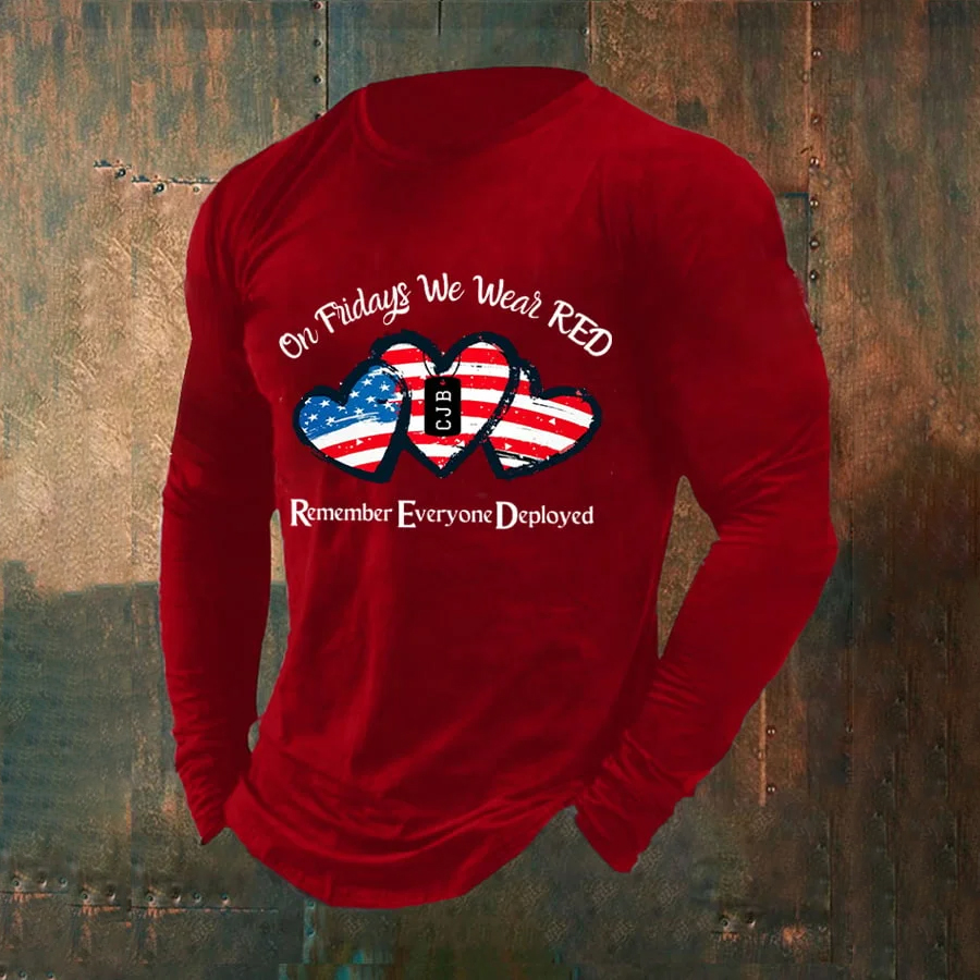 Men's On Fridays We Wear Red Printed T-Shirt