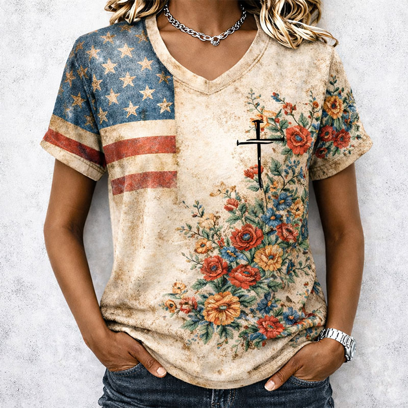 250th Anniversary Faith Art Print Casual V-neck T-Shirt