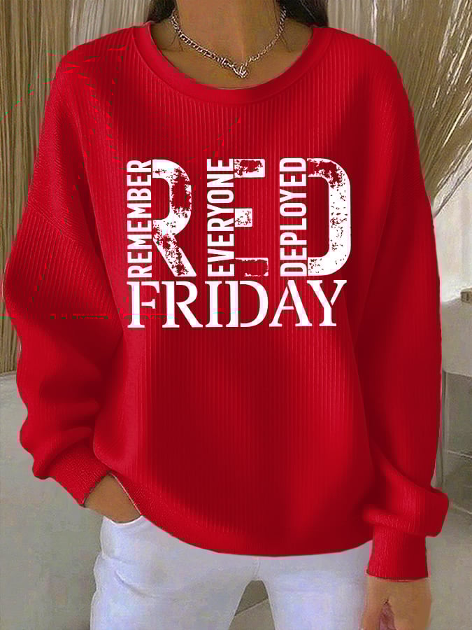 Women's On Friday We Wear Red Print Round Neck Sweatshirt