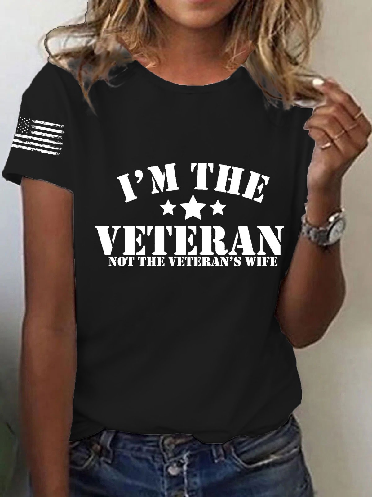 Women's I Am The Veteran Not The Veteran's Wife Printed T-Shirt