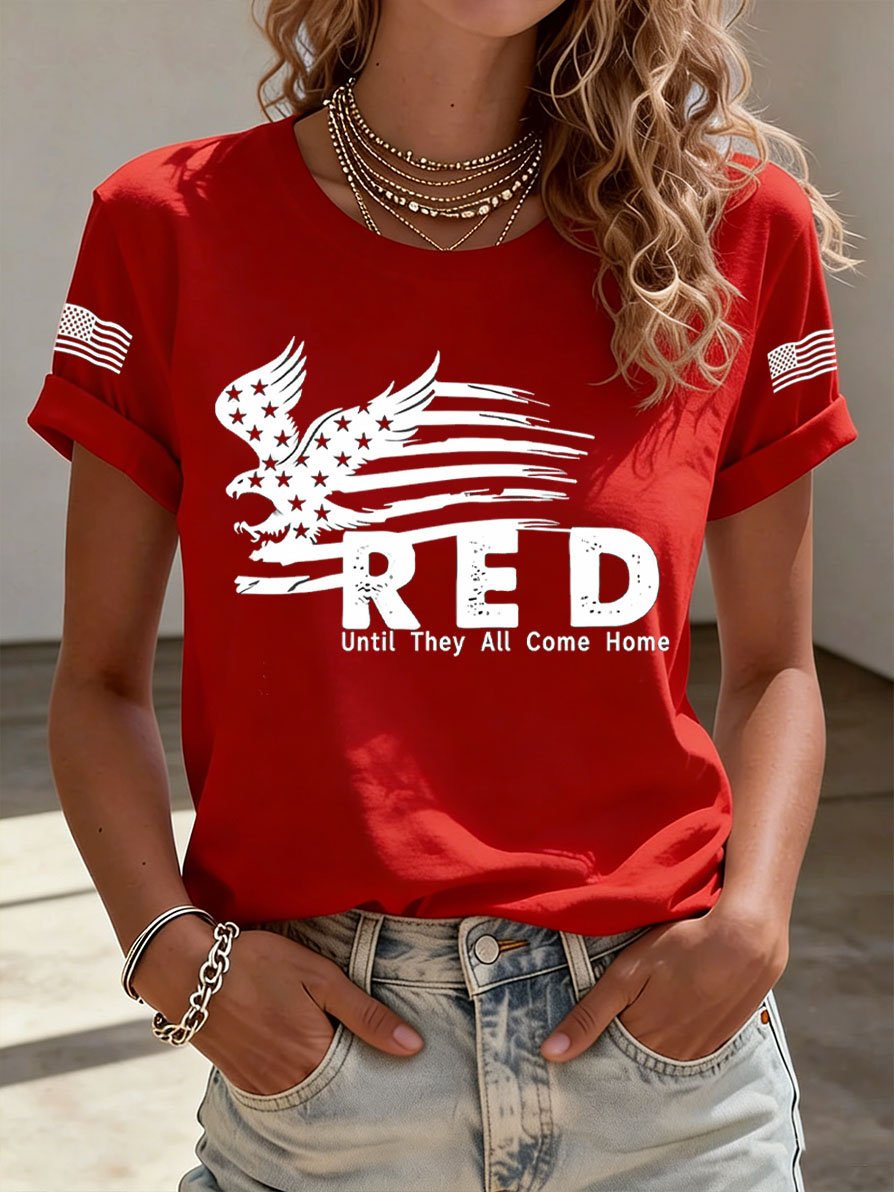 Women's Red Friday Patriotic Round Neck T-Shirt