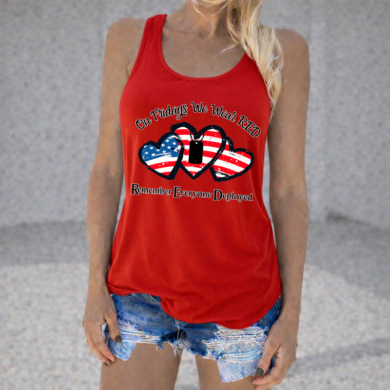 Women's Red Friday Print Casual Vest