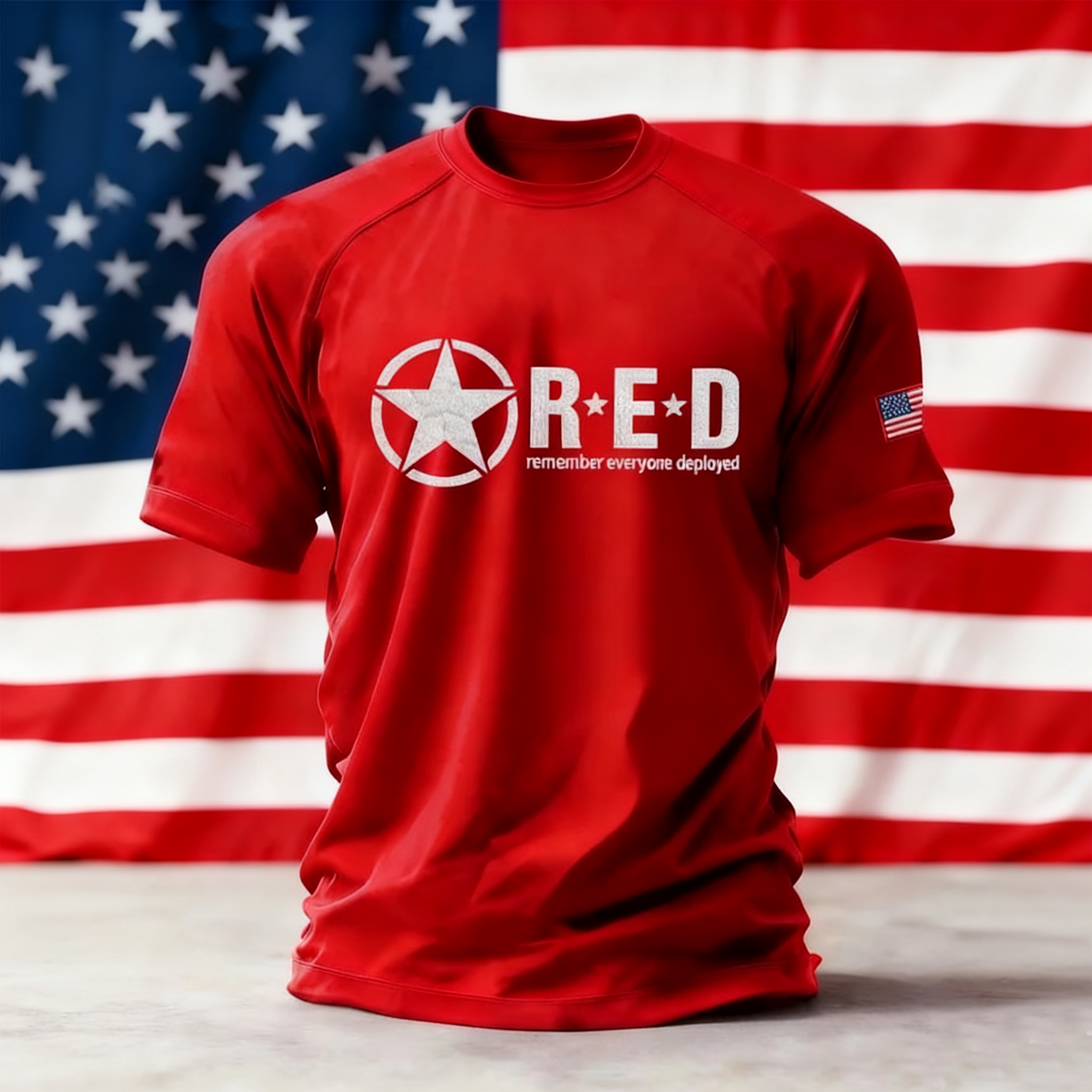 Men's Casual Veteran Red Pride Print T-Shirt