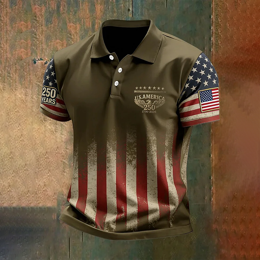 Men's Retro Faith American 250th Anniversary Casual Short-Sleeve Polo Shirt