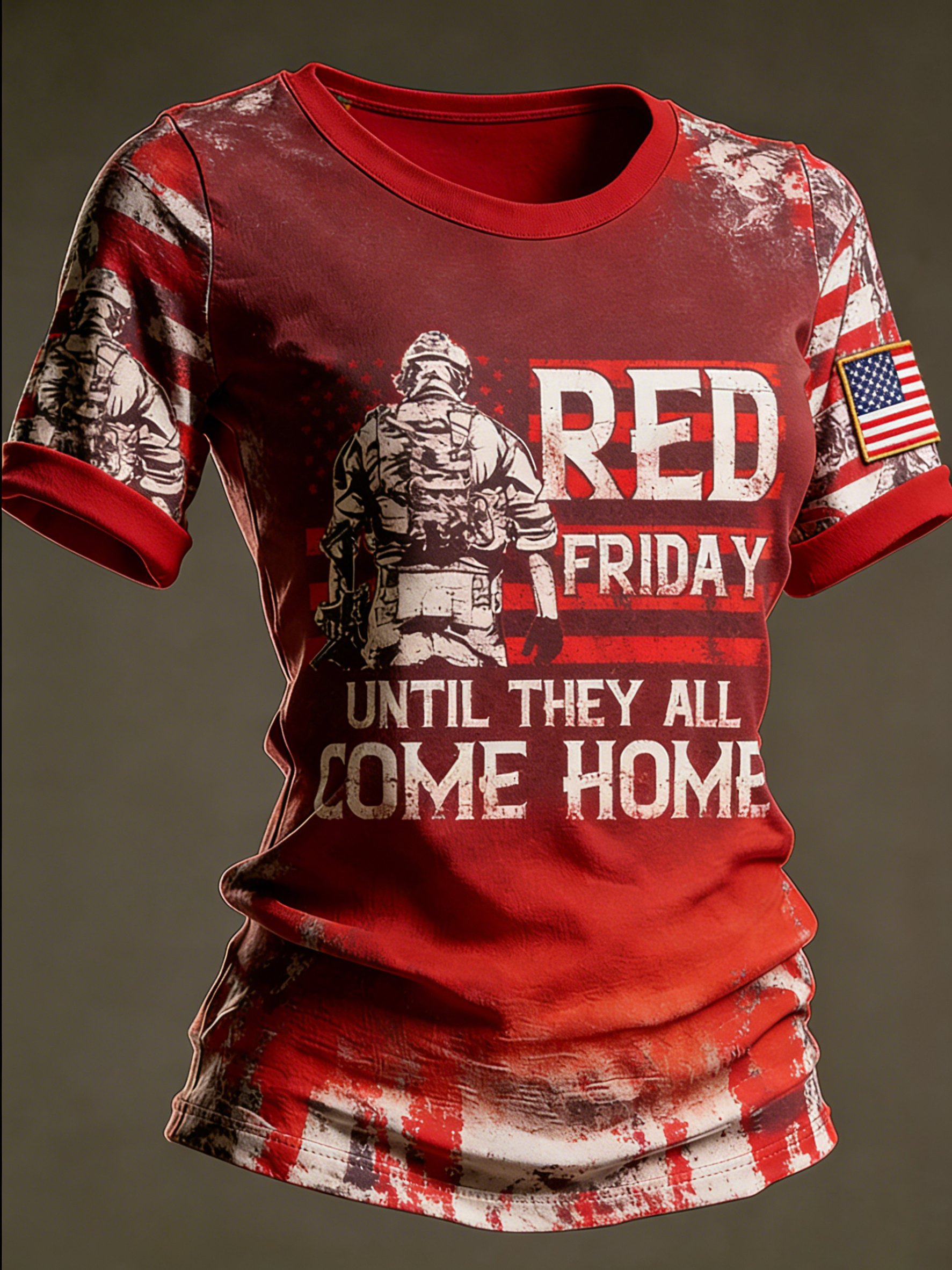 Women's Casual Red Friday Print Short-Sleeve T-Shirt