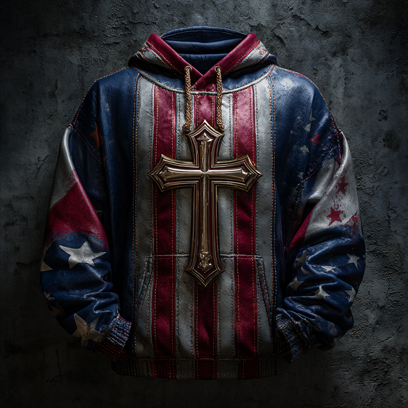 Patriot Vintage American Flag Faith Art Print Casual Hoodie