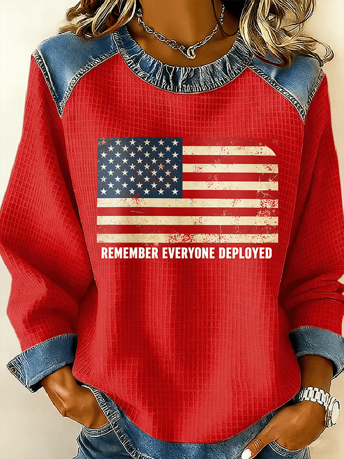 Women's Casual Red Friday Print Patchwork Sweatshirt