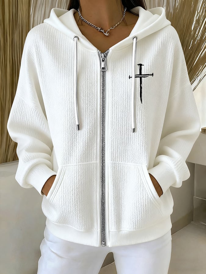 Women's Casual Faith Fashion Textured Hoodie Jacket
