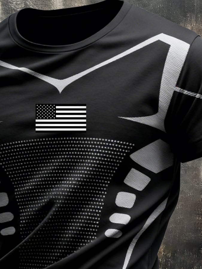 Men's Retro Slim Fit Textured Camouflage Patchwork T-Shirt