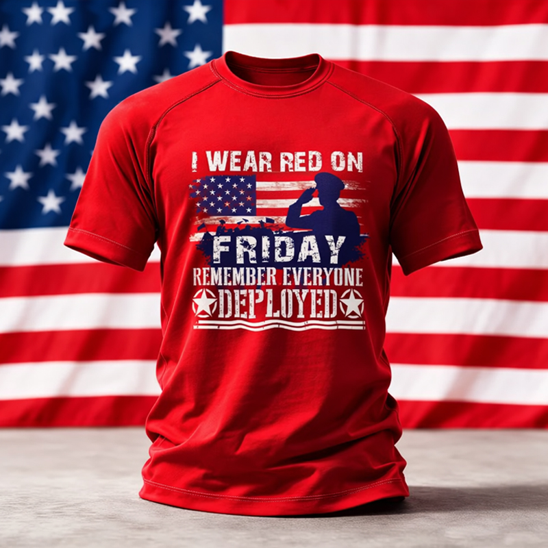 Men's Red Friday Printed Crew Neck Short Sleeve T-shirt