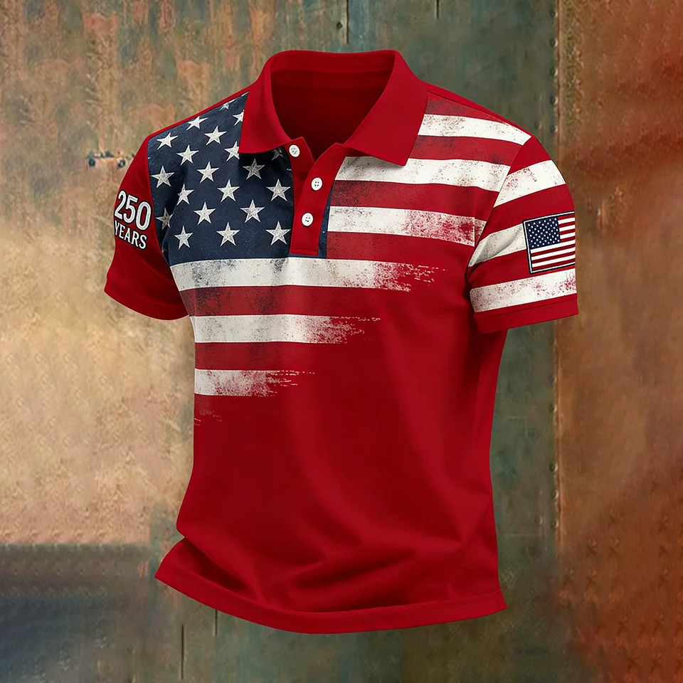 Men's Retro American 250th Anniversary Casual Short-Sleeve Polo Shirt