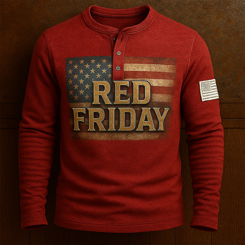 Red Friday Print Long-Sleeved Henley