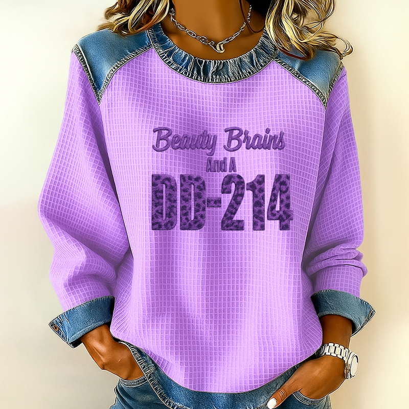 Women's Veteran Print Casual Lapel Sweatshirt