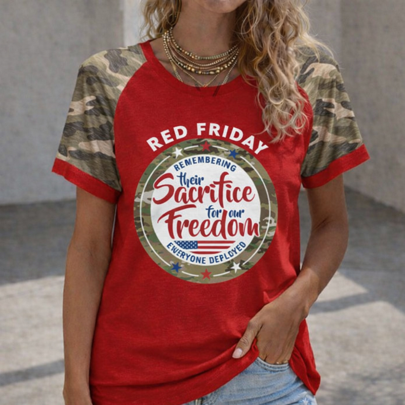 Women's Red Friday Printed Casual T-Shirt
