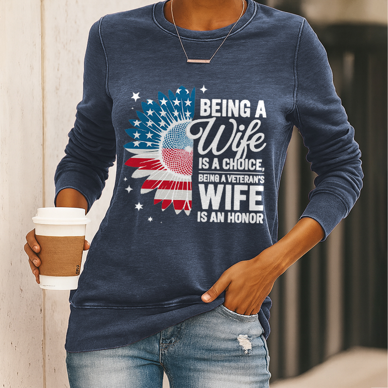 Women's Veteran Wife Print Casual Sweatshirt